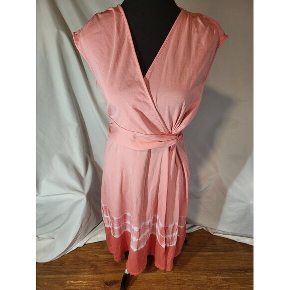 Lands End Dress Small Pink Tie Dye Stretch Pima Faux Wrap Beach - Picture 1 of 6